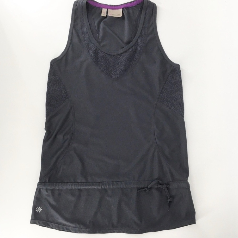 Athleta Wick-It Good Tank Top Lace Panel Drawstring Gray Racerback - Sz XS